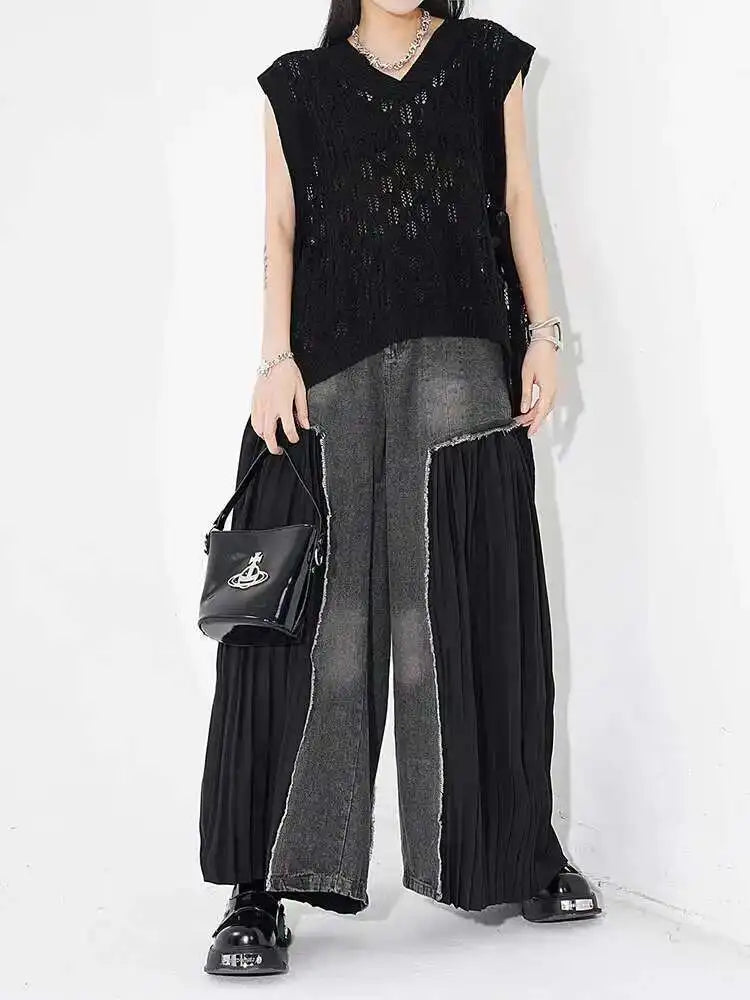 High Elastic Waist Blue Denim Pleated Long Wide Leg Pants New Trousers Women Fashion Tide Spring Autumn 2025 1DH5079