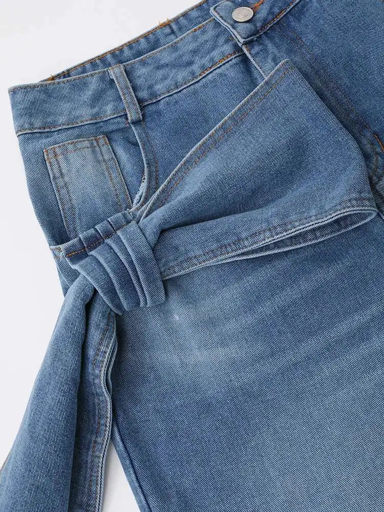 High Waist Blue Denim Bow Three-dimensional Long Wide Leg Jeans New Women Trousers Fashion Tide Spring Autumn 2025 CPDB180
