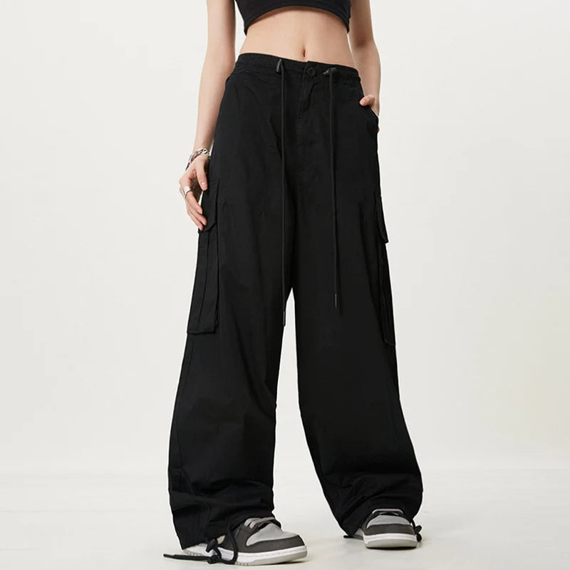 Men's Cargo Pants New American Elastic Waist Wide Leg Overalls Pockets Male Casual Straight  Trousers Spring 2025 9W1373