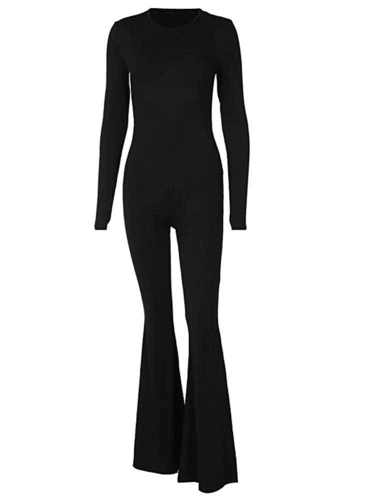 Autumn/Winter Women Sexy Backless Long Sleeve Jumpsuit Loudspeaked Long Pants Slim Tight Elastic Jumpsuit Rompers