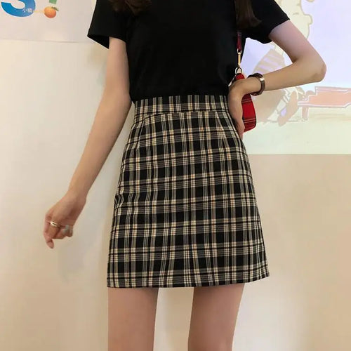 Load image into Gallery viewer, Autumn Korean Vintage Plaid Zipper A-line Short Skirt New Women Elegant High Waist Sexy Club Vacation Party Mini Half Skirt Chic
