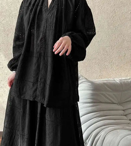 Lace Big Size Shirt Half-body Skirt Two Pieces Suit New Round Neck Long Sleeve Women Fashion Spring Autumn 2025 1DJ0062