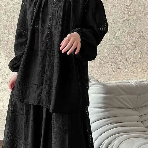 Load image into Gallery viewer, Lace Big Size Shirt Half-body Skirt Two Pieces Suit New Round Neck Long Sleeve Women Fashion Spring Autumn 2025 1DJ0062
