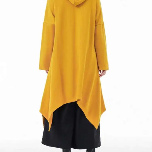Load image into Gallery viewer, Yellow Irregular Midi Sweatshirt New Hooded Drawstring Long Sleeve Women Big Size Fashion Tide Spring Autumn 2025 1DH3876
