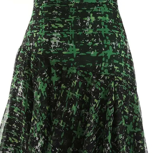 Load image into Gallery viewer, High Waist Green Print Zipper Irregular Mesh Holiday Half-body Skirt Women Fashion Tide New Spring Summer 2025 1DF6554
