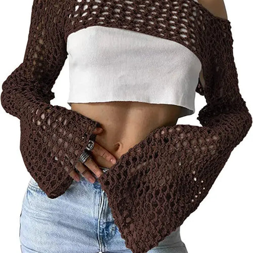Load image into Gallery viewer, New Harajuku Grunge Solid Slash Neck Women Crop Pullovers Y2k Aesthetic Knitted Sexy Sweaters Streetwear Hollow Out Autumn Tops
