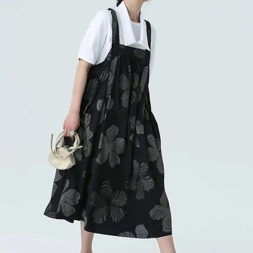 Load image into Gallery viewer, Women Black Pattern Printed Big Size Strap Dress New Square Collar Sleeveless Fashion Tide Spring Autumn 2025 1DH4956
