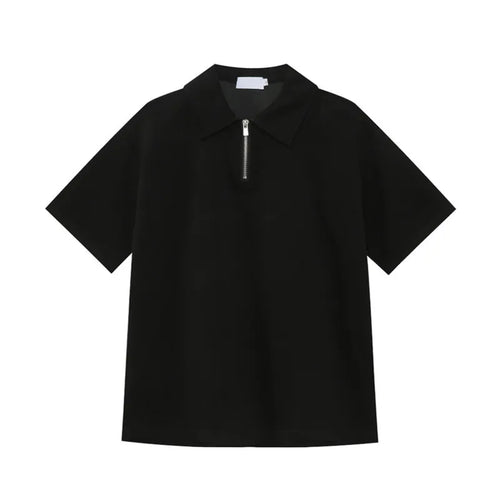 Load image into Gallery viewer, Solid Color Men's T-shirts Lapel Half Zipper Simple Short Sleeved Casual Menswear Pullover Loose Male Tees Korean 9W1260
