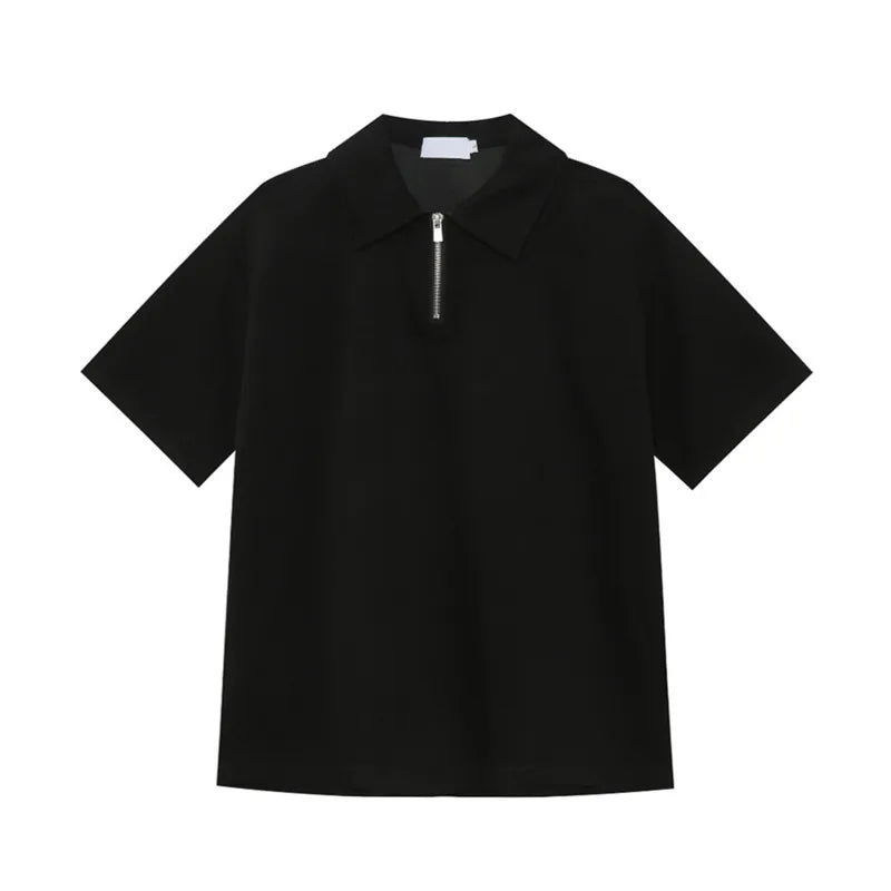 Solid Color Men's T-shirts Lapel Half Zipper Simple Short Sleeved Casual Menswear Pullover Loose Male Tees Korean 9W1260