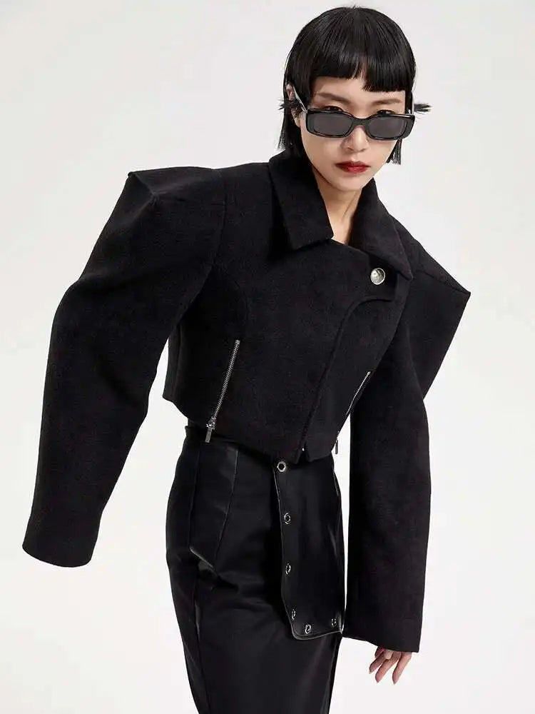 Loose Fit Black Shaped Elegant Short Woolen Coat Parkas New Long Sleeve Women Fashion Tide Autumn Winter 2025 17A1788