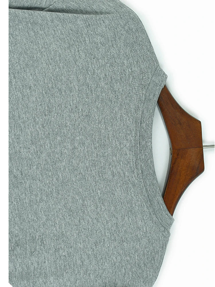 Women Gray Pleated Ruffles Big Size Elegant Midi Dress New Round Neck Short Sleeve Fashion Tide Spring Summer 2025 1DJ0927