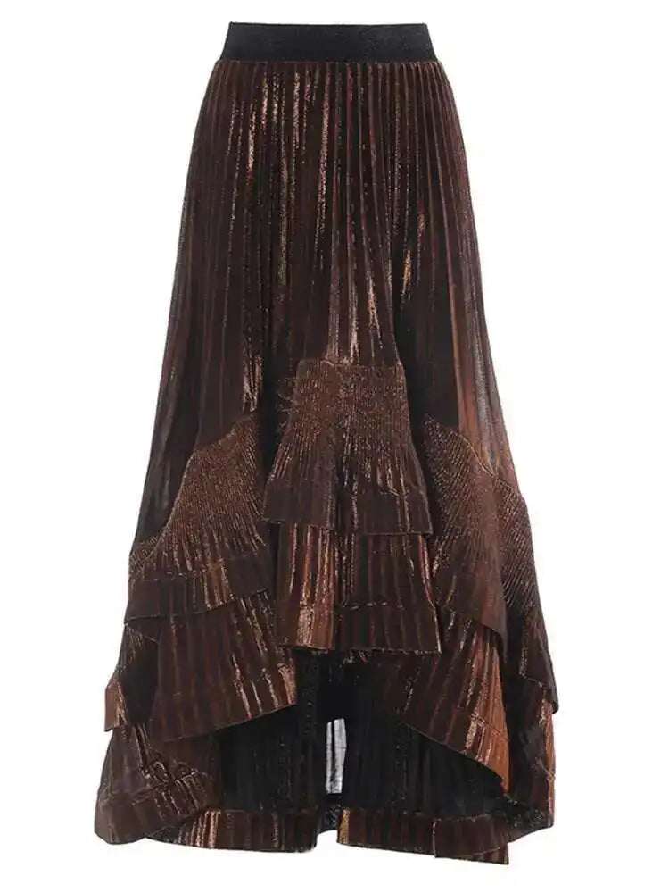 High Elastic Waist Rose Red Irregular Pleated Elegant Half-body Skirt Women Fashion Tide New Spring Autumn 2025 1DH7240