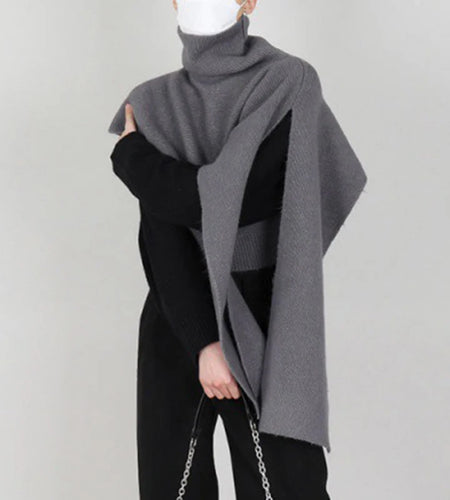 Men's Sweater Personalized Shawl Cloak Design Turtleneck Solid Color Thickened Male Knitting Pullovers Spring 9C3208