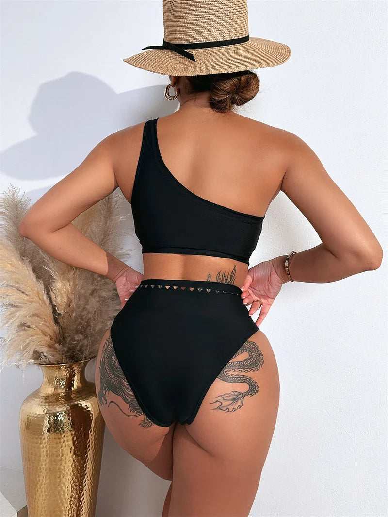 One Shoulder Bandeau Bikinis Set 2025 High Waist Swimsuit Women Swimwear Sexy Biquini Bathing Suit Beachwear