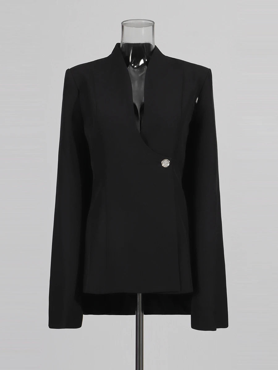 Solid Slimming Spliced Button Minimalist Jackets for Women V Neck Long Sleeves Temperament Jacket Female Clothing