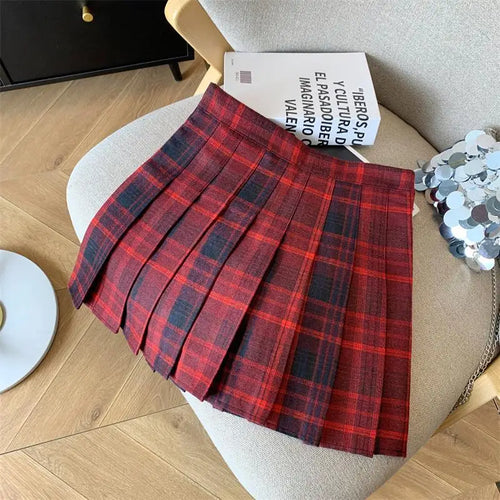 Load image into Gallery viewer, 2024 New Women Fashion Vintage Academy Style Plaid Patchwork Pleated Short Skirt Sweet A-line High Waist Mini Skirts Versatile
