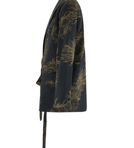 Women Black Pattern Printed Bandage Big Size Vintage Blouse New Lapel Long Sleeve Shirt Fashion Spring Autumn 2025 CPG2109