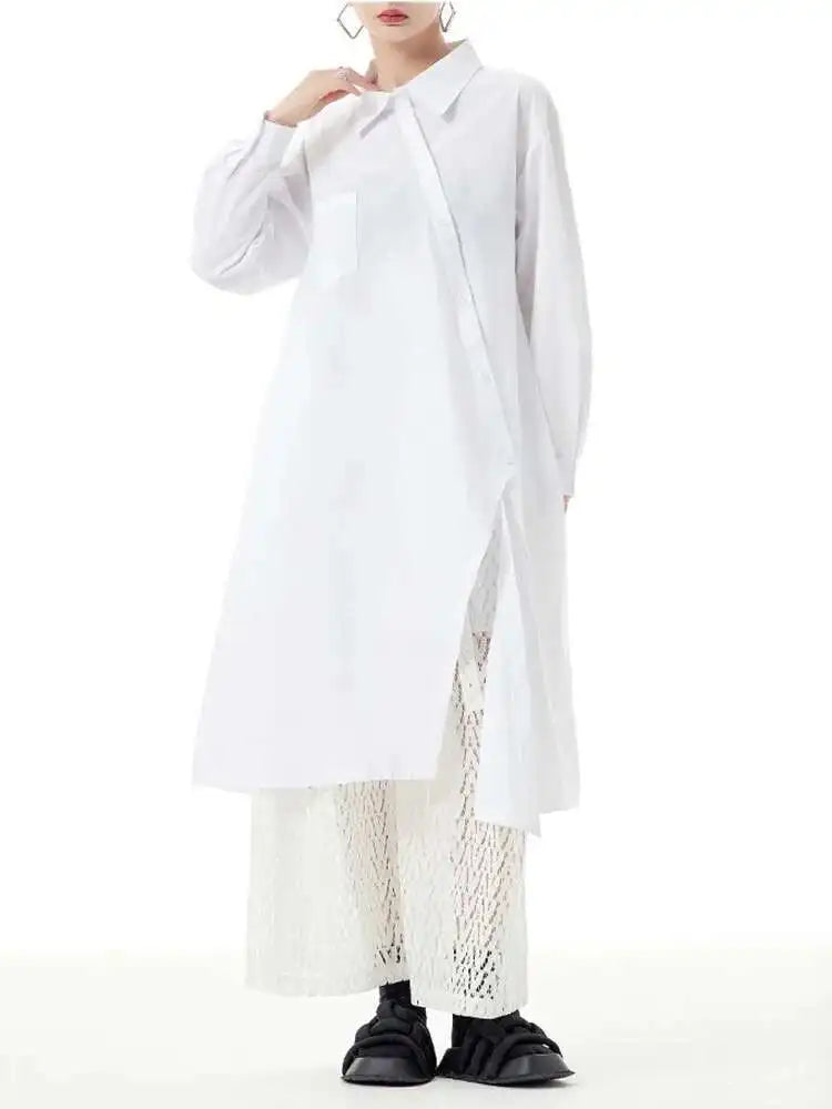 Women Purple Irregular Button Slit Big Size Shirt Dress New Lapel Long Sleeve Fashion Tide Spring Autumn 2025 1DH4827