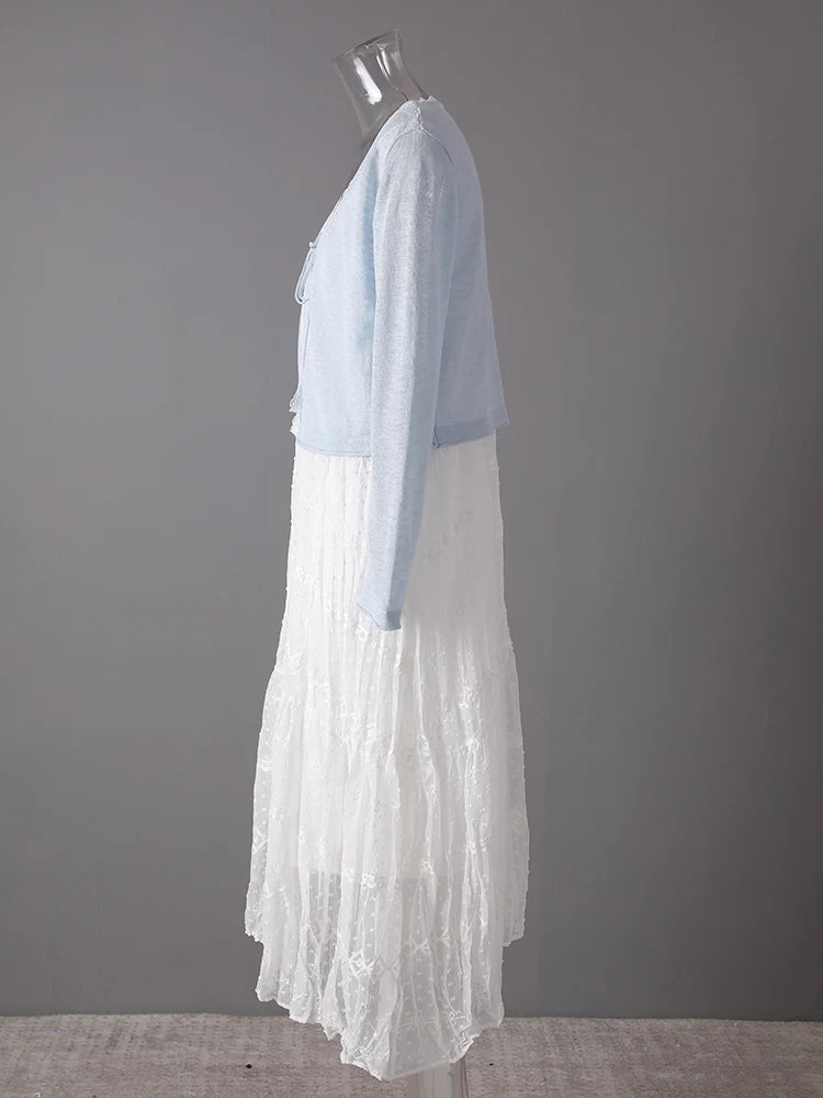 Women White Lace Jacquard Elegant Long Spaghetti Strap Dress New V-Neck Sleeveless Fashion Tide Spring Summer 2025 CPG3081