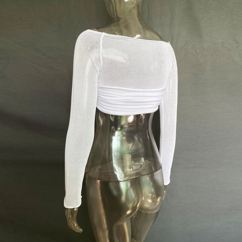 Load image into Gallery viewer, See Through Mesh Crop Top Women Pullovers Strapless Short Knit Cropped Tops Ladies Tee Shirt Sexy Off-shoulder T-shirt
