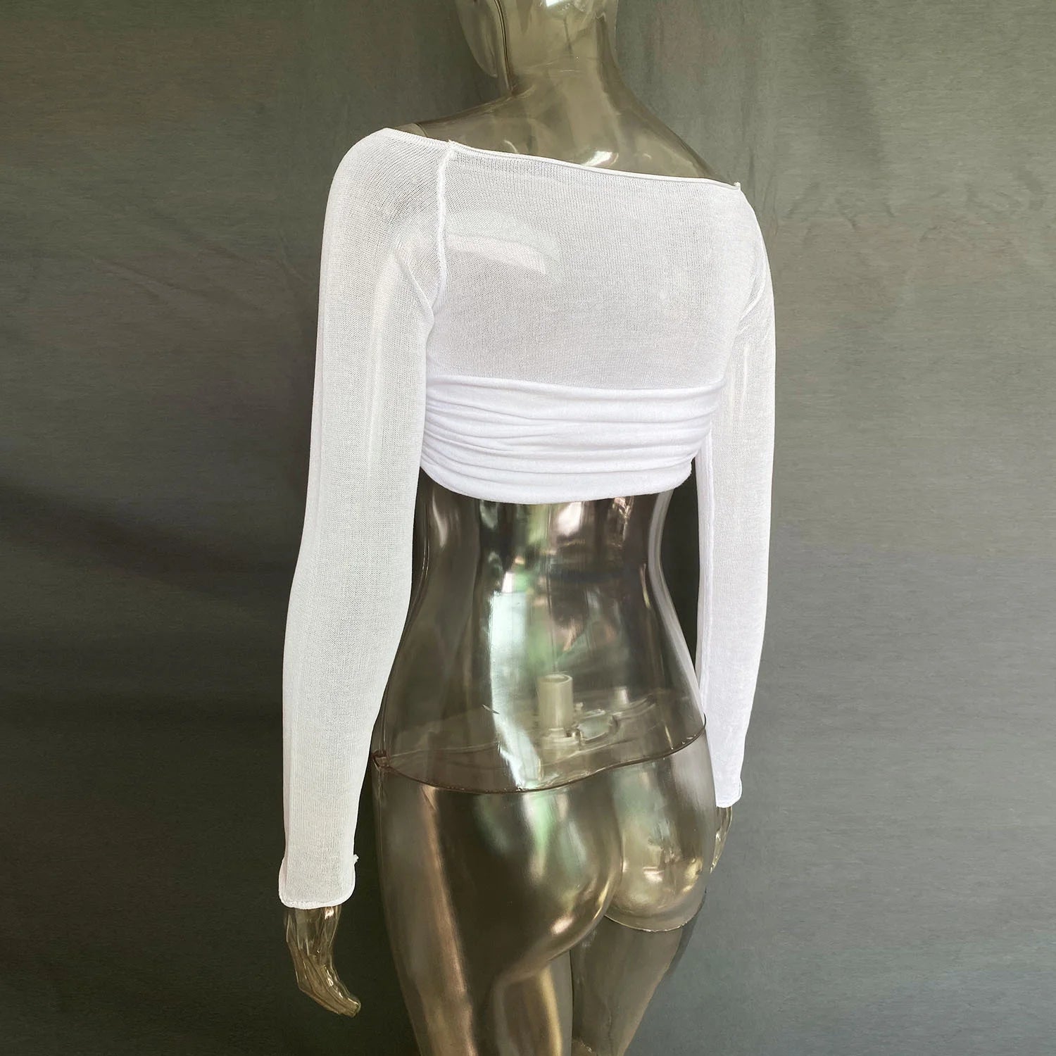 See Through Mesh Crop Top Women Pullovers Strapless Short Knit Cropped Tops Ladies Tee Shirt Sexy Off-shoulder T-shirt