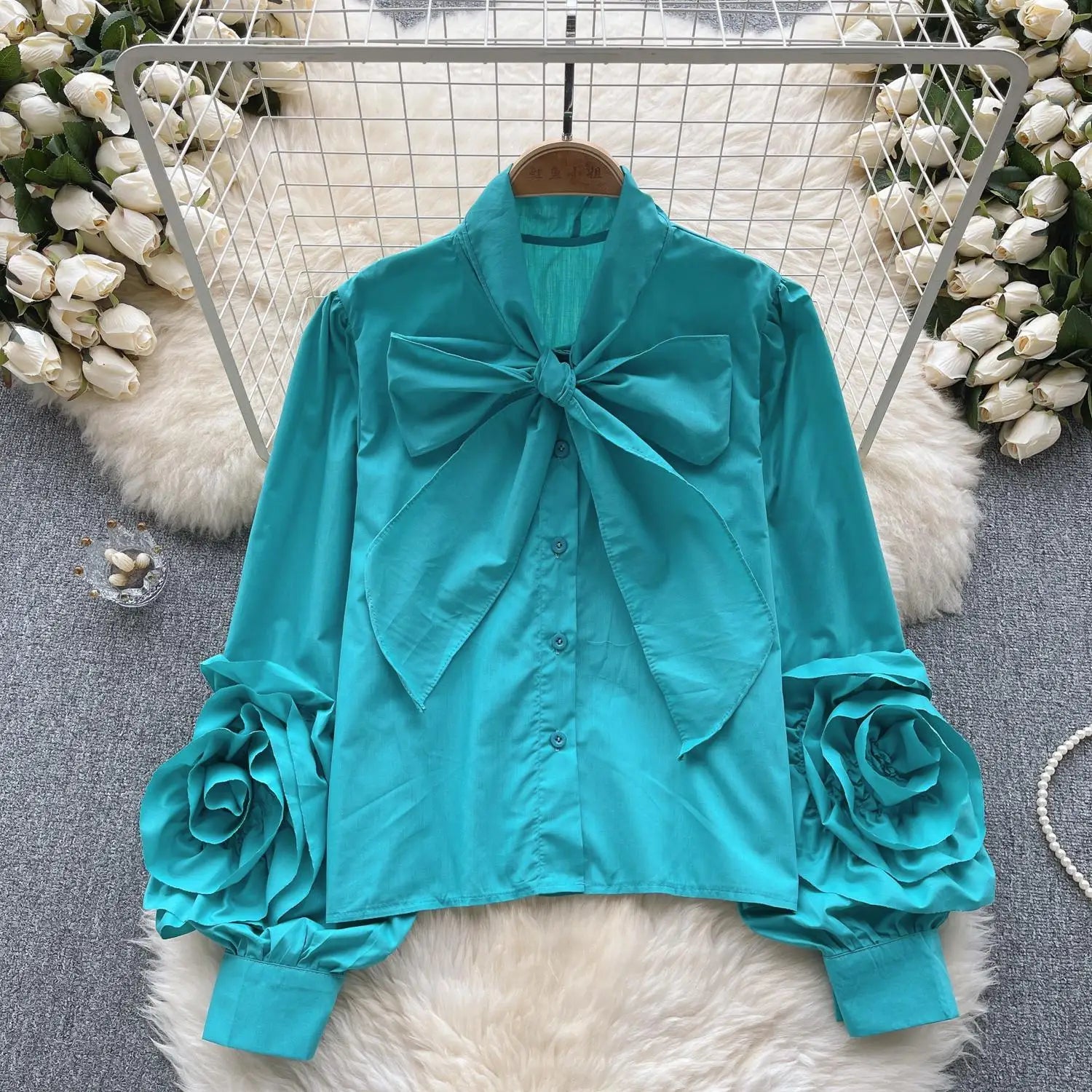 Vintage Solid Women Single Breasted Shirt Long Sleeve Bow Neck Office Lady Elegant Blouses Female Fashion Clothes 2023 Autumn