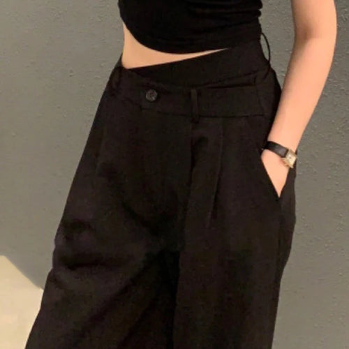 Load image into Gallery viewer, Casual Wide Leg Pants For Women High Waist Patchwork Asymmetrical Solid Minimalist Trousers Female Autumn Clothing

