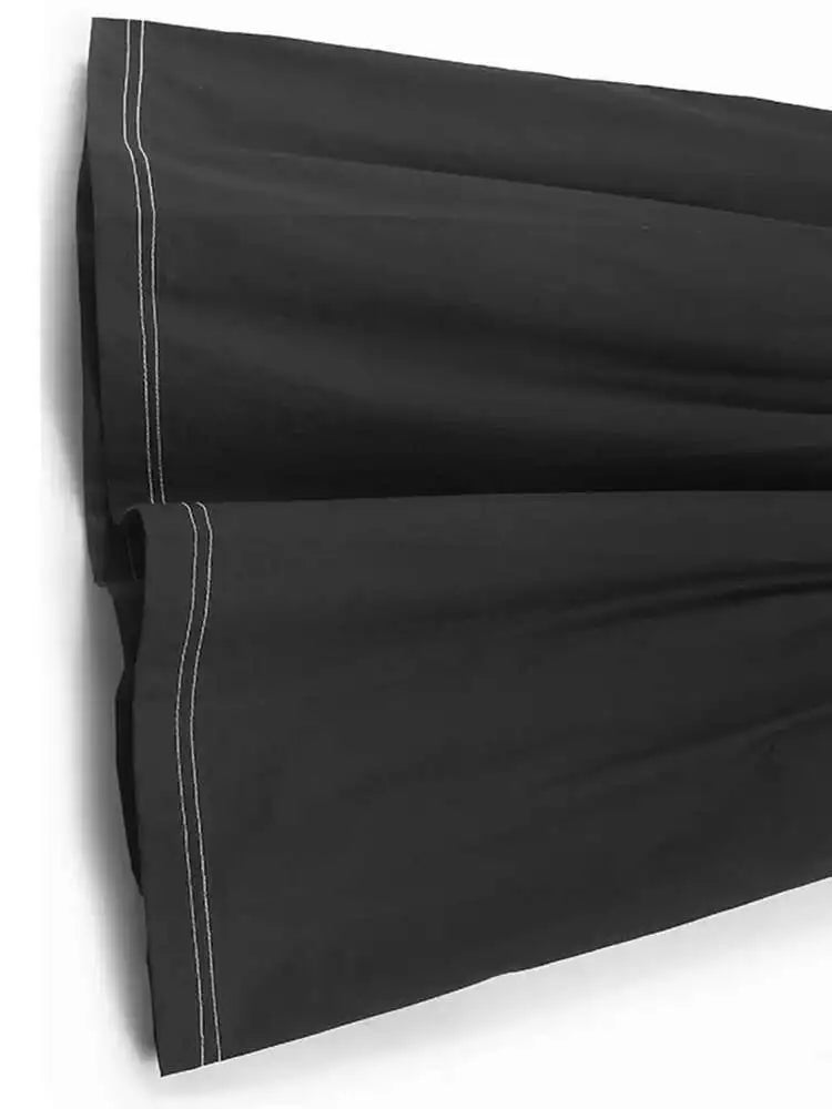 Women Black Pleated Color-block Big Size Midi Dress New Round Neck Short Sleeve Fashion Tide Spring Summer 2025 1DH5237