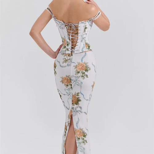 Load image into Gallery viewer, Vintage Print Sexy Maxi Dress Women Gown Summer Off-shoulder Sleeveless Backless Bodycon Club Party Long Dress Elegant
