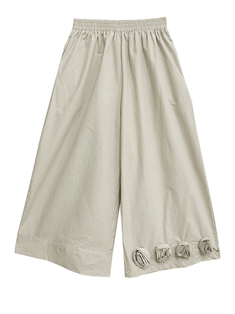 High Elastic Waist Black Three-dimensional Flower Wide Leg Pants New Trousers Women Fashion Spring Autumn 2025 1DH9426