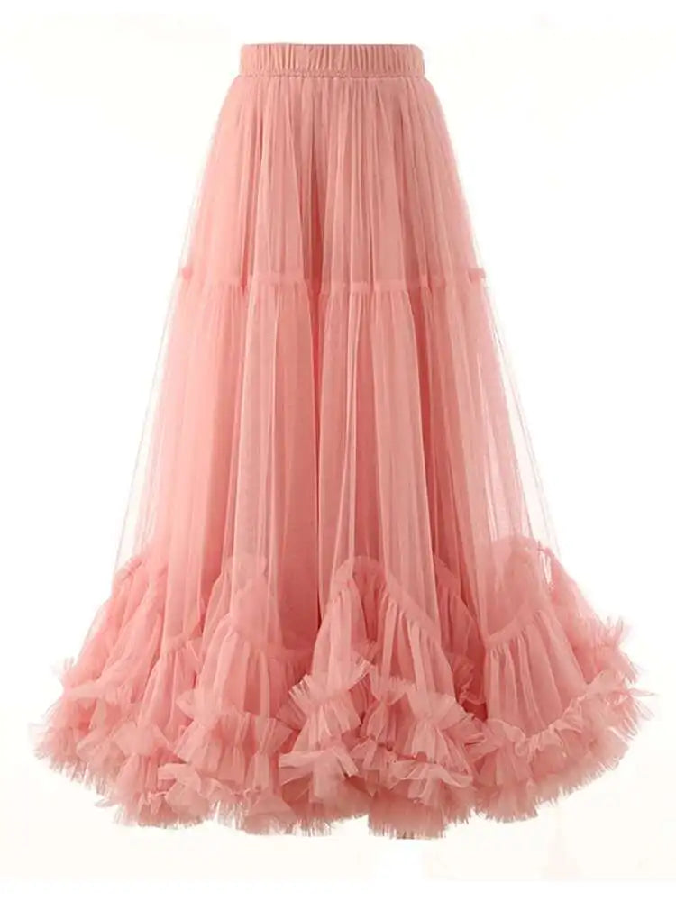 High Elastic Waist Apricot Purple Mesh Shaped Elegant Half-body Skirt Women Fashion Tide New Spring Autumn 2025 1DF8101