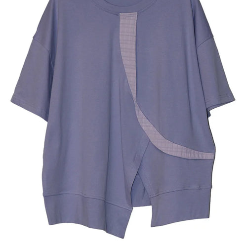 Load image into Gallery viewer, Women Black Hem Slit Irregular Big Size T-shirt New Round Neck Short Sleeve Fashion Tide Spring Summer 2025 1DJ0408
