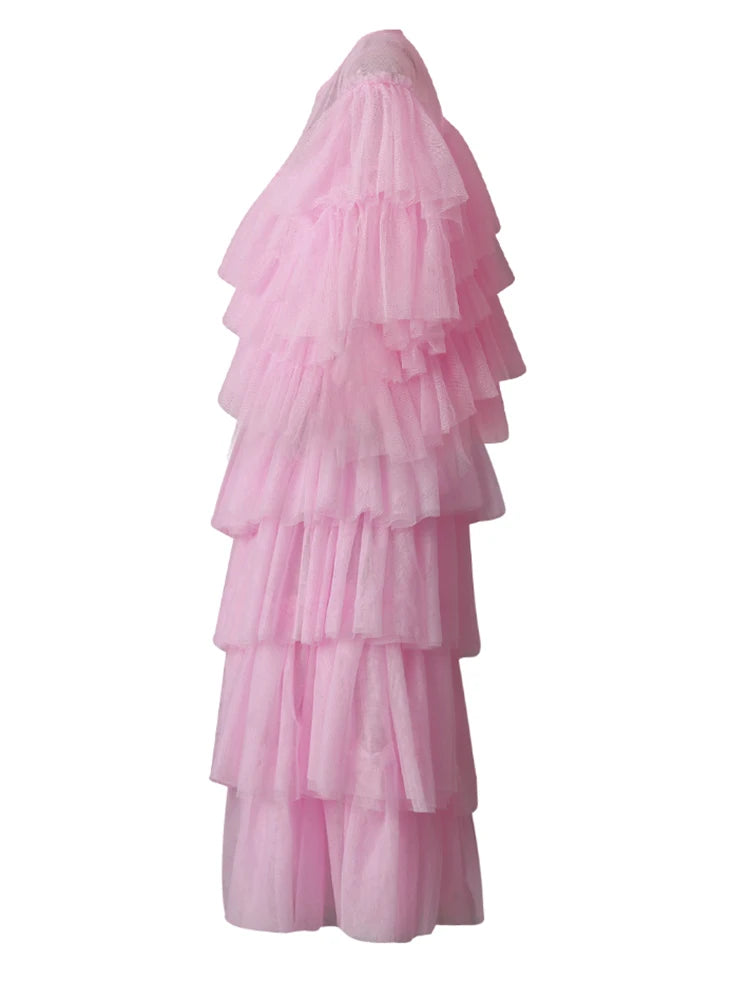 Mesh T-shirt Cake Half-body Skirt Two Pieces Suit New Round Neck Short Sleeve Women Fashion Spring Summer 2025 CPG3209