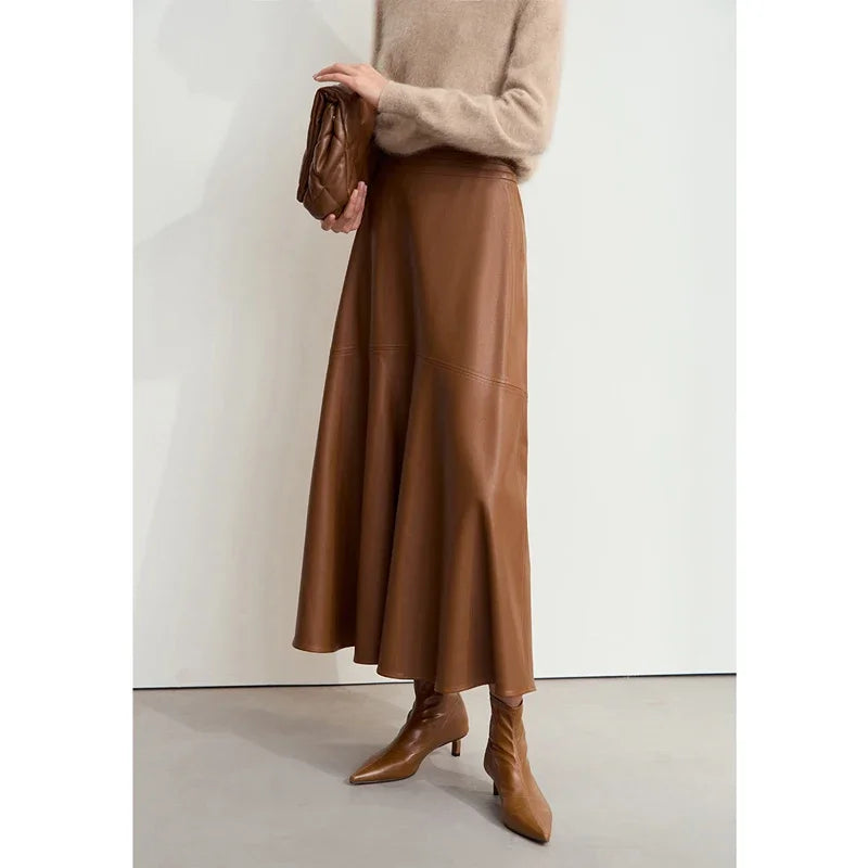 Minimalist Elegant Commuter Environmentally Friendly PU Leather Skirt 2024 Winter New Women's Loose A-shaped Skirt 12444181