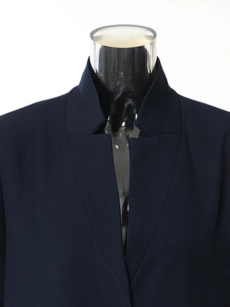 Women Navy Blue Elegant Long Shaped Blazer New Stand Collar Long Sleeve Jacket Fashion Tide Spring Autumn 2025 1DH3989