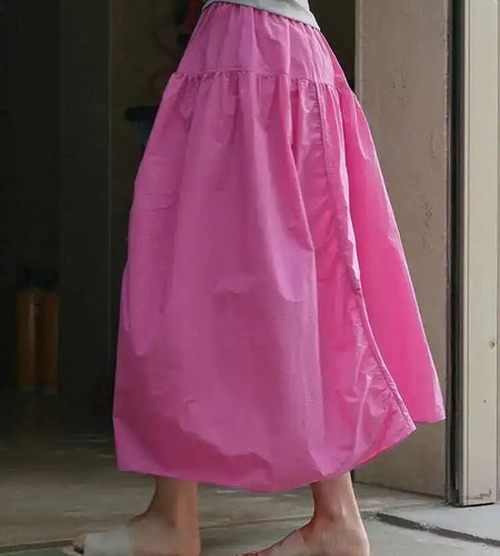 High Elastic Waist pink Color Irregular Pleated A-line Half-body Skirt Women Fashion Tide New Spring Autumn 2025 1DH5187