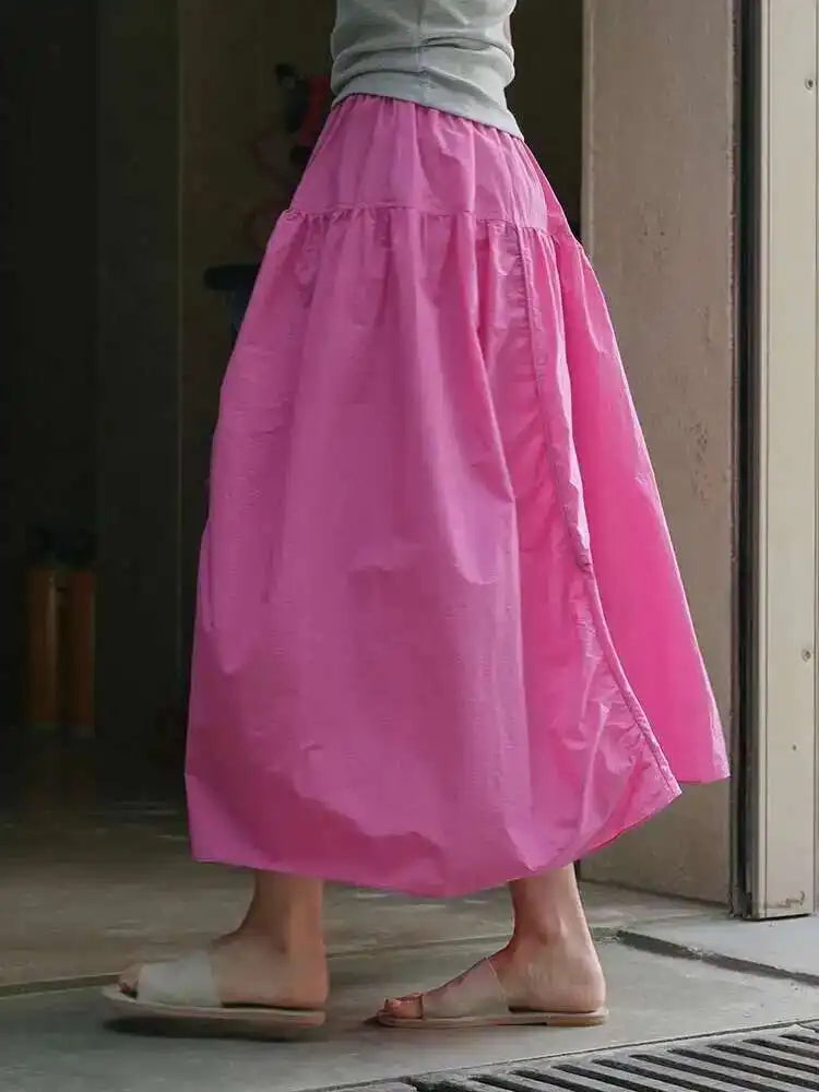 High Elastic Waist pink Color Irregular Pleated A-line Half-body Skirt Women Fashion Tide New Spring Autumn 2025 1DH5187