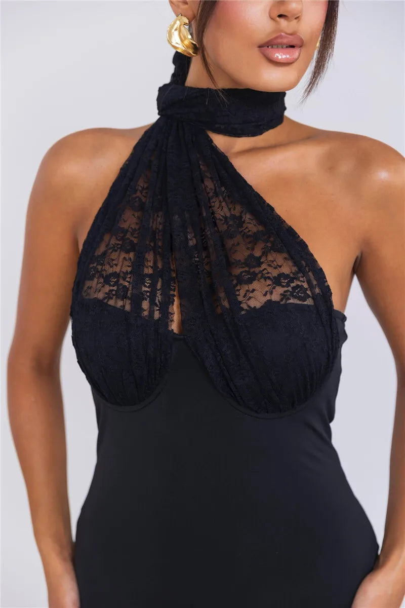 Sleeveless Fishtail Maxi Dress For Women Autumn New Halter Deep V Neck Backless Bodycon Party Sexy Long Dress Elegant