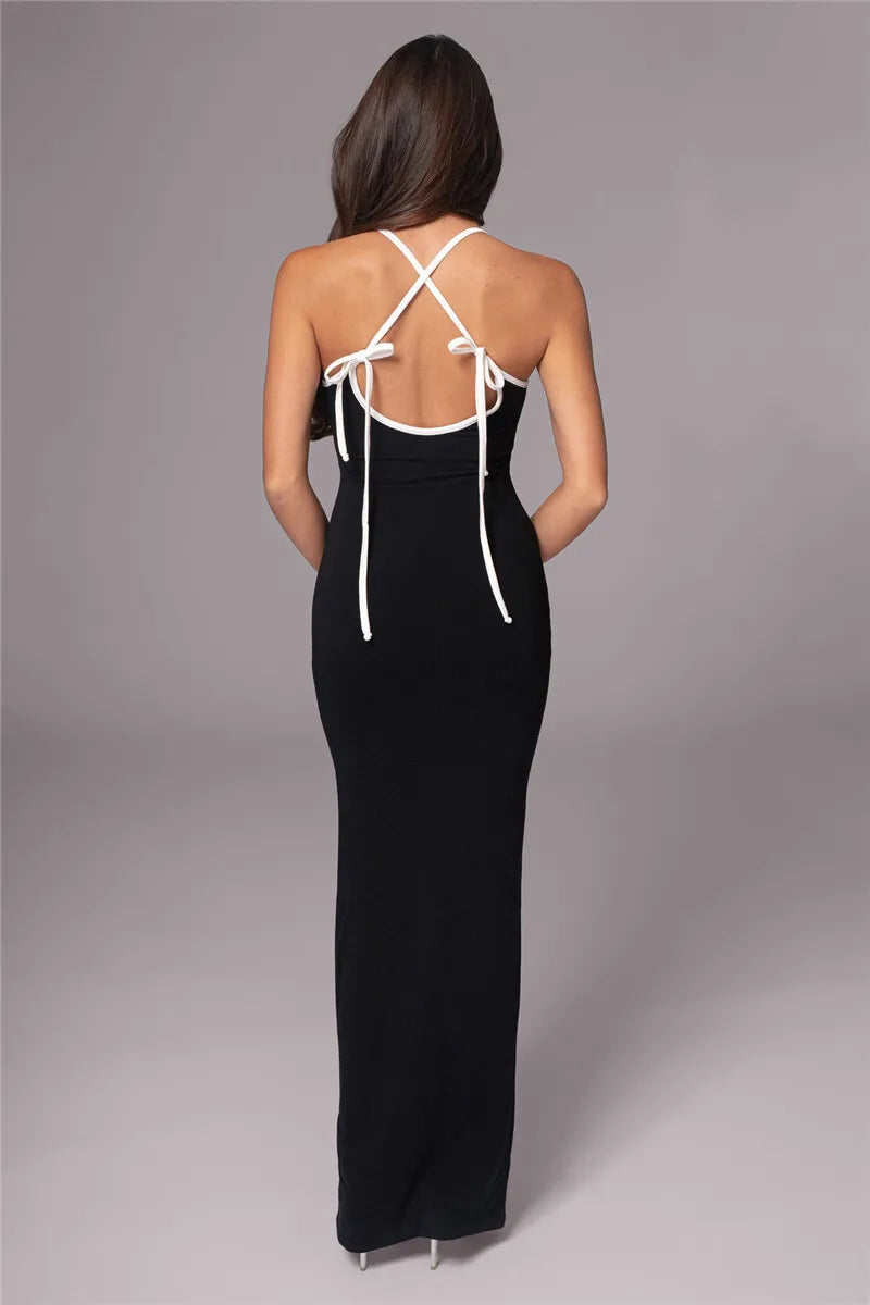 Spaghetti Strap Lace-up Sexy Maxi Dress For Women Gown Fashion Sleeveless Backless Bodycon Evening Sexy Long Dress