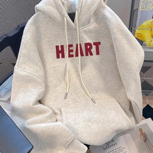 Load image into Gallery viewer, Women Casual Gray Letter Loose Hoodies Long Sleeve Sweatshirt Spring Autumn Elegant Pocket Pullover Tops 2024 Streetwear Popular
