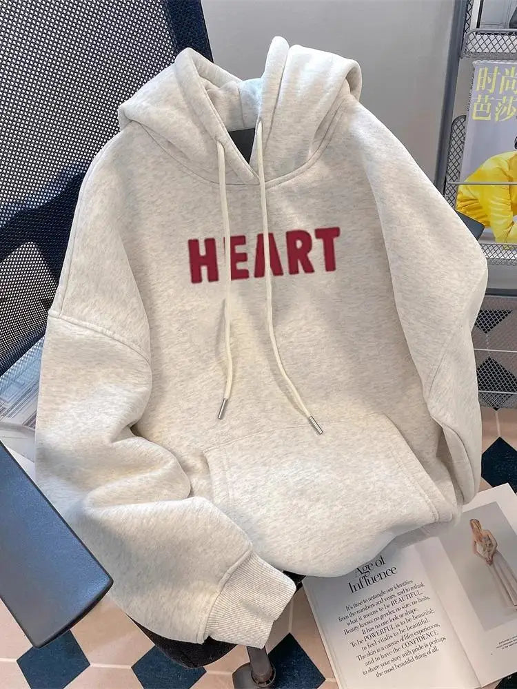 Women Casual Gray Letter Loose Hoodies Long Sleeve Sweatshirt Spring Autumn Elegant Pocket Pullover Tops 2024 Streetwear Popular