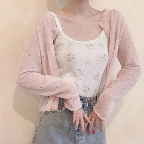 Load image into Gallery viewer, Women Summer Sun Protection Coat Lace Hollow Cardigan Lolita Female Blouse Tops Covers Blusa Y2K Korean All Match 2025
