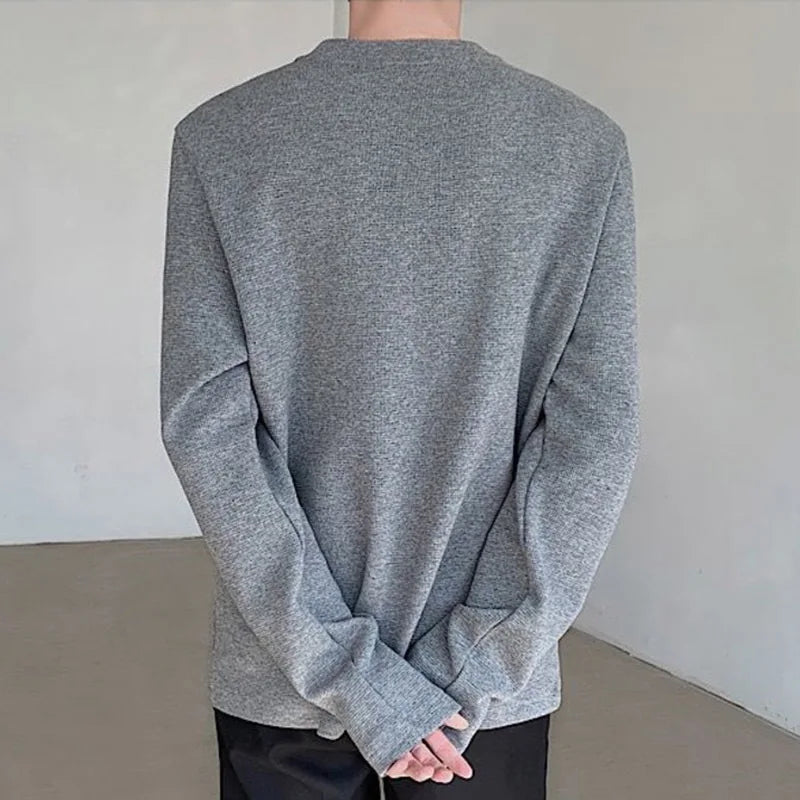 Men's T-shirt Casual Solid Color Male Pullover Long Sleeve Tops Korean Style Men Clothing Stylish Autumn 9C4333