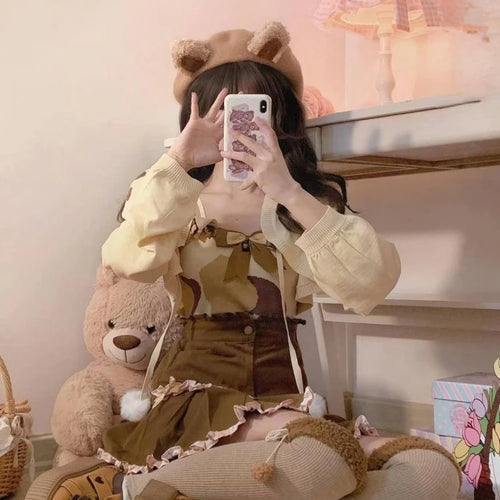 Load image into Gallery viewer, Fashion Japanese Casual Bandage Cardigan Women Knitted Solid All Match Crop Coats Spring Autumn Y2k Aesthetic Sweet Cardigans
