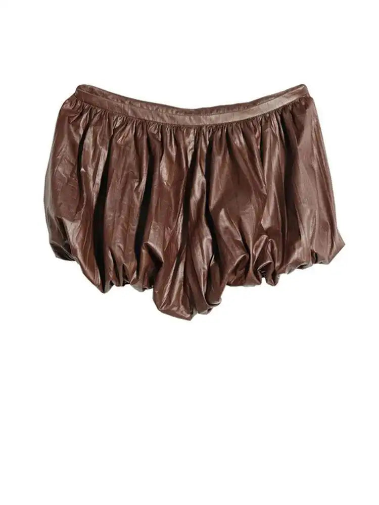 Women Brown Pleated Shaped Elegant Wide Leg Shorts New High Waist Trousers Fashion Tide Spring Summer 2025 1DH8268