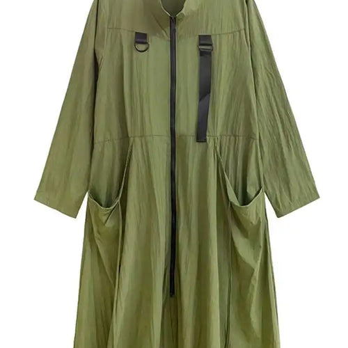 Load image into Gallery viewer, Women Army Green Big Size Long Trench New Stand Collar Long Sleeve Fit Windbreaker Fashion Tide Spring Autumn 2025 1DH3440
