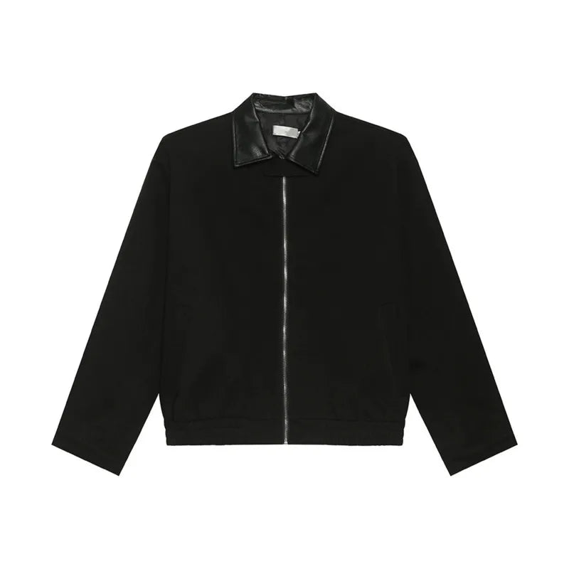 Korean style men's coats PU splicing loose simple turn-down collar solid color casual male jackets new fashion 9C8724