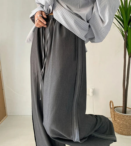 High Elastic Waist Gray Brief Long Wide Leg Pants New Loose Fit Trousers Women Fashion Tide Spring Autumn 2025 1DF1148