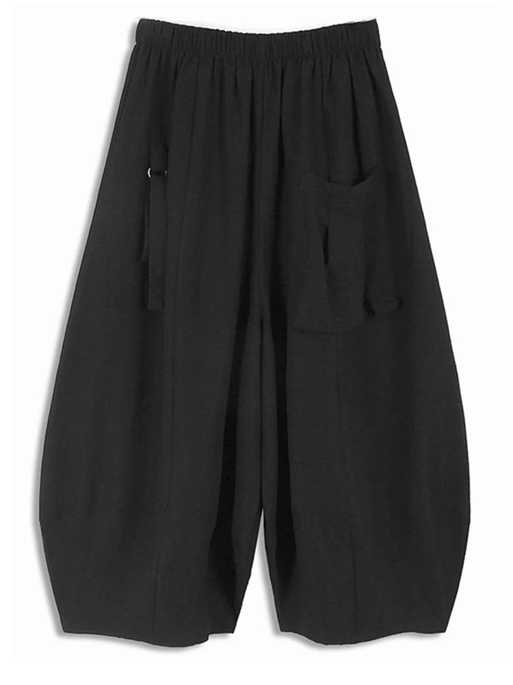 High Elastic Waist Green Buckle Casual Pocket Long Wide Leg Pants New Trousers Women Fashion Spring Autumn 2025 1DH5454