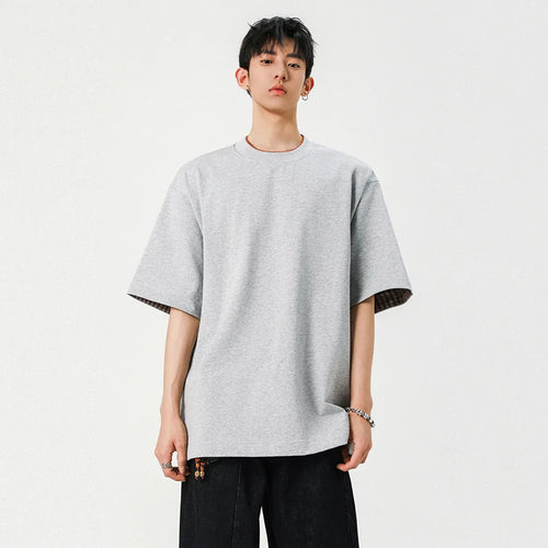 Load image into Gallery viewer, Men&#39;s T-shirts New Fashion Solid Color Plaid Flip Design Short Sleeve Round Neck Pullover Male Casual Clothing 9W1940
